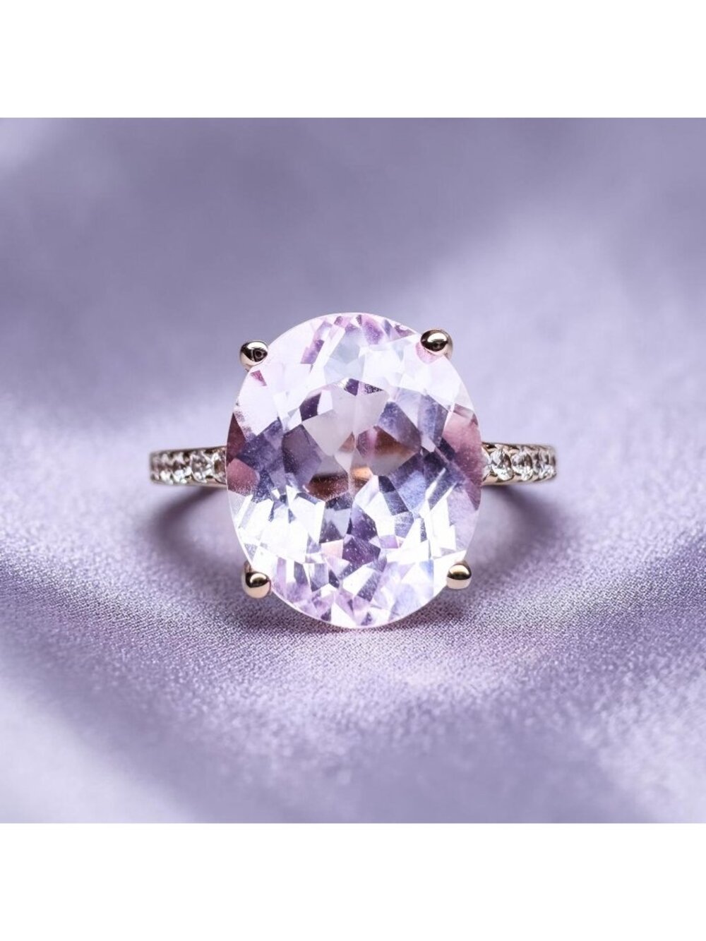 10K Rose Gold Large 5.6CT Pink Sapphire Ring - Size 6 -Pave Wedding Band -3.2g